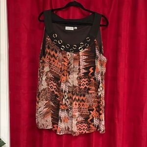 Avenue Black and Orange Printed Camisole with Grommet Detail